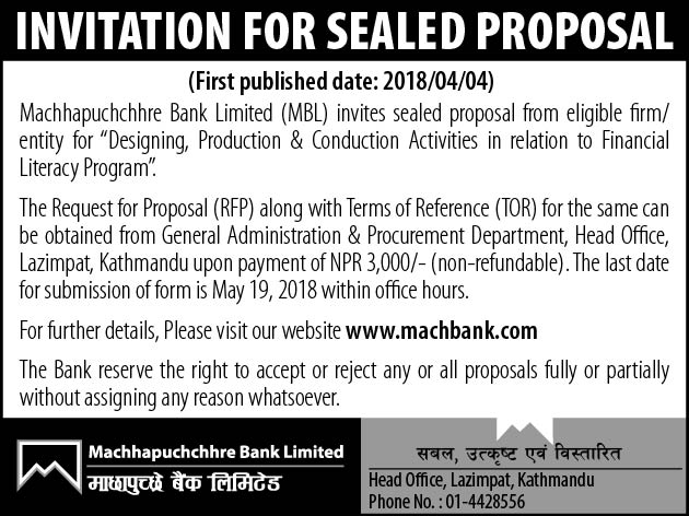 Sealed Proposal Notice for Financial Literacy Program